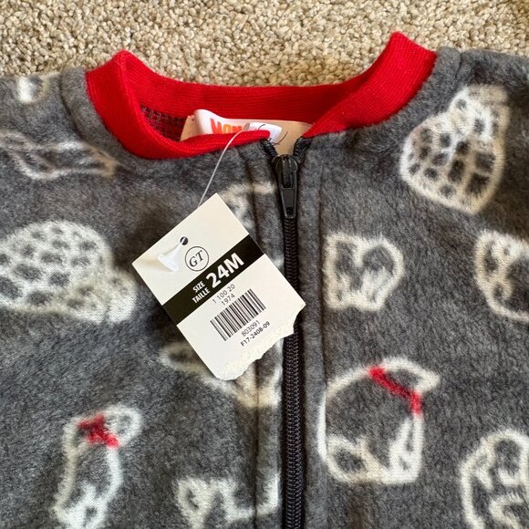 Monkey Bars Fleece Footie PJs Pyjamas 24M NEW Grey Red - Picture 5 of 7